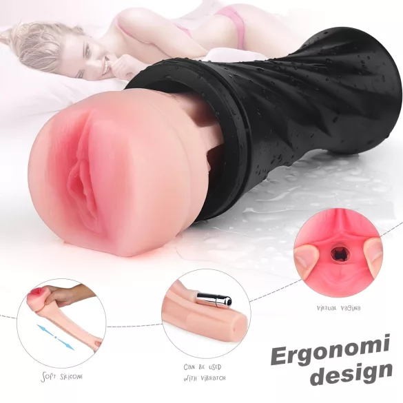 Sex HD Marcus - realistická umělá vagína v pouzdře - černá/béžová