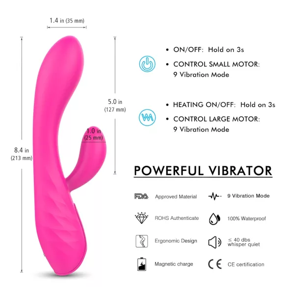 Sex HD Muses - vibrátor s ohřevem a vibracemi - vodotěsný, dobíjecí, růžový
