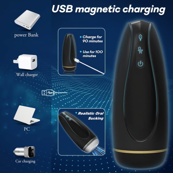 Sex HD Hawk - masturbátor s vibrací a sáním - dobíjecí - černobílý