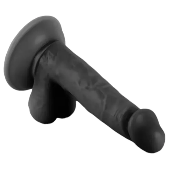 Mr. Rude - realistický dildo s přísavkou a varlaty - černé 17 cm