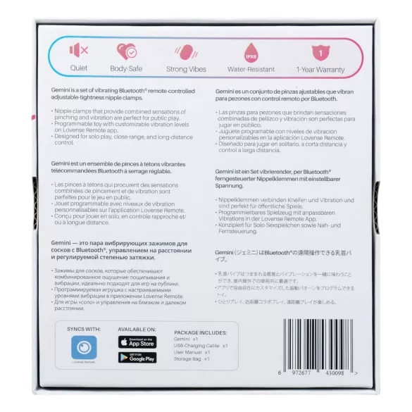 Lovense Gemini - Vibrační svorky na bradavky ovládané aplikací (růžové)