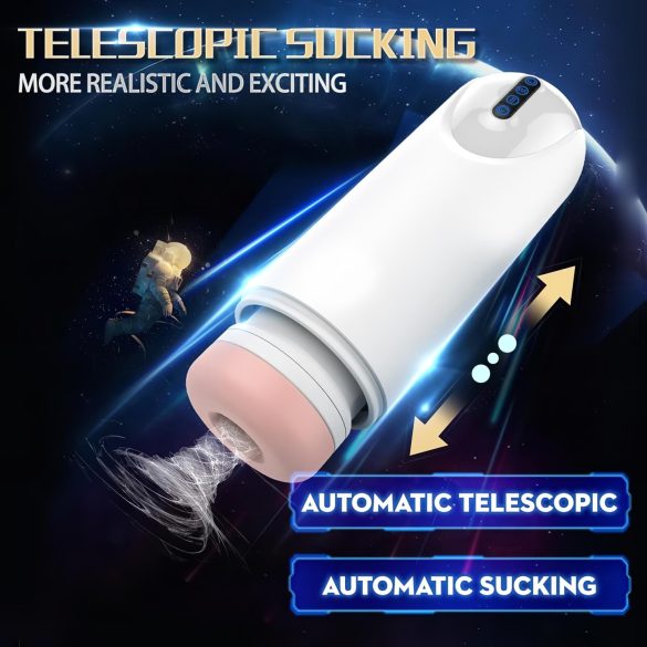 Leopard - masturbátor s pohybem nahoru a dolů, vibrací - bílý