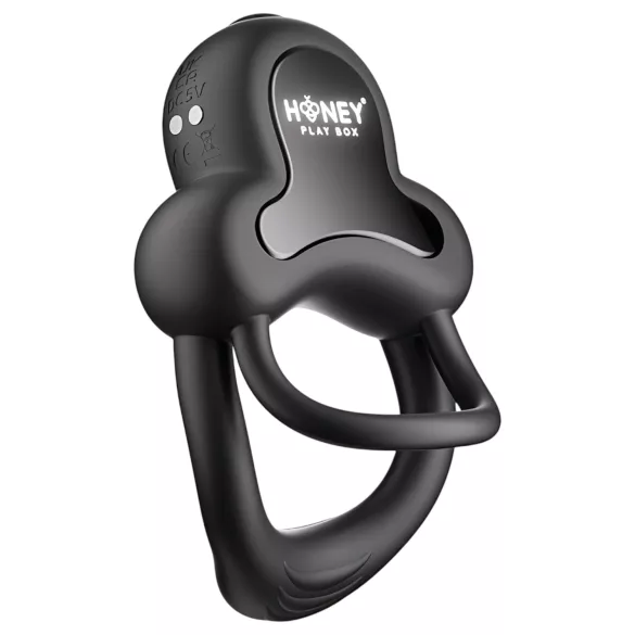 Honey Play Box Anello - vibrační erekční kroužek na penis a varlata - černý