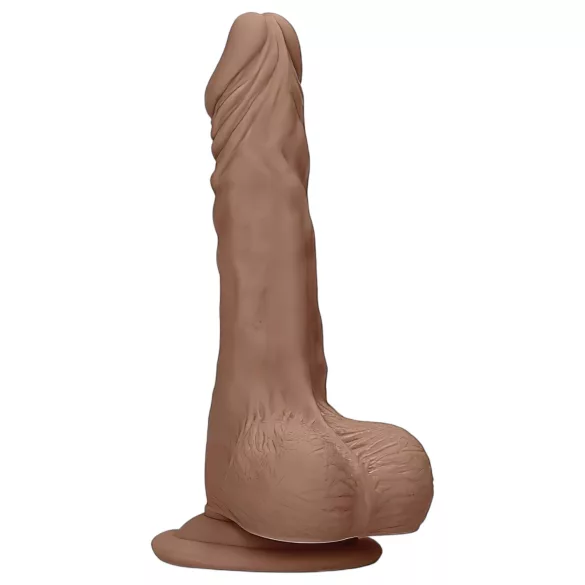 RealRock - realistické dildo s varlaty - 17 cm - tmavá tělová barva