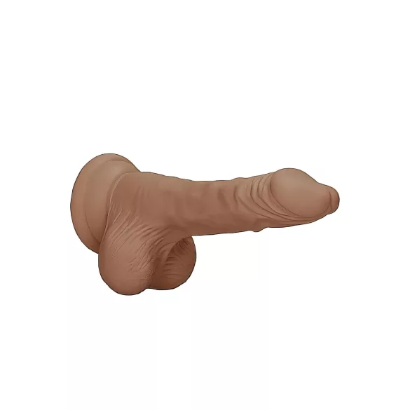 RealRock - realistické dildo s varlaty - 17 cm - tmavá tělová barva