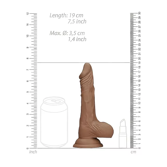 RealRock - realistické dildo s varlaty - 17 cm - tmavá tělová barva