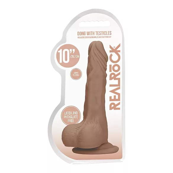 RealRock - realistické dildo s varlaty - 25 cm - tmavá tělová