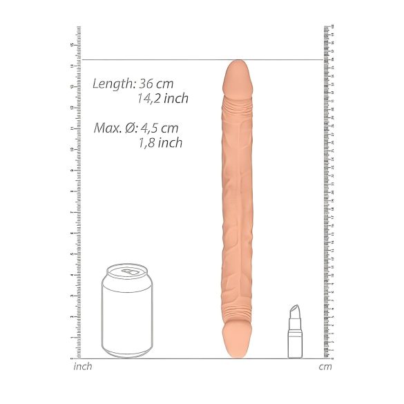 RealRock Double Dong 14 - dvojitý dildo (36 cm) - přírodní