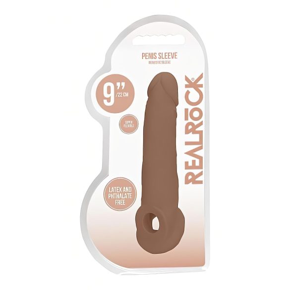 RealRock - návlek na penis - 21,5 cm - tmavá tělová barva