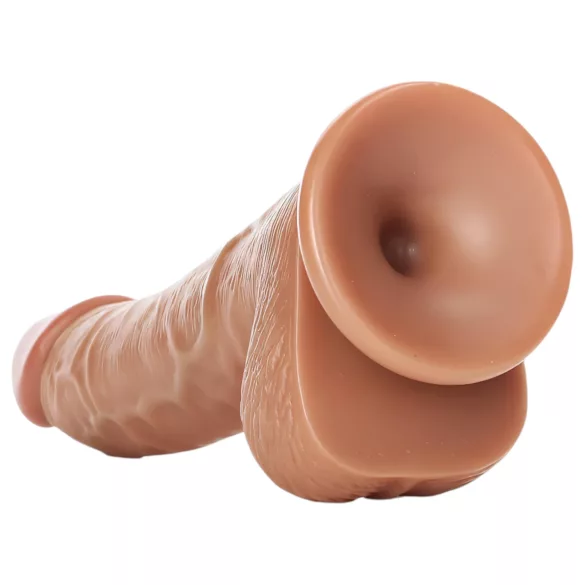 RealRock - dildo s přísavkou a varlaty - 15,5 cm - tmavý odstín