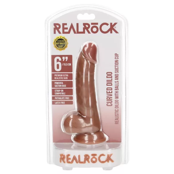 RealRock - dildo s přísavkou a varlaty - 15,5 cm - tmavý odstín
