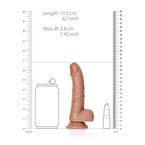 RealRock - dildo s přísavkou a varlaty - 15,5 cm - tmavý odstín