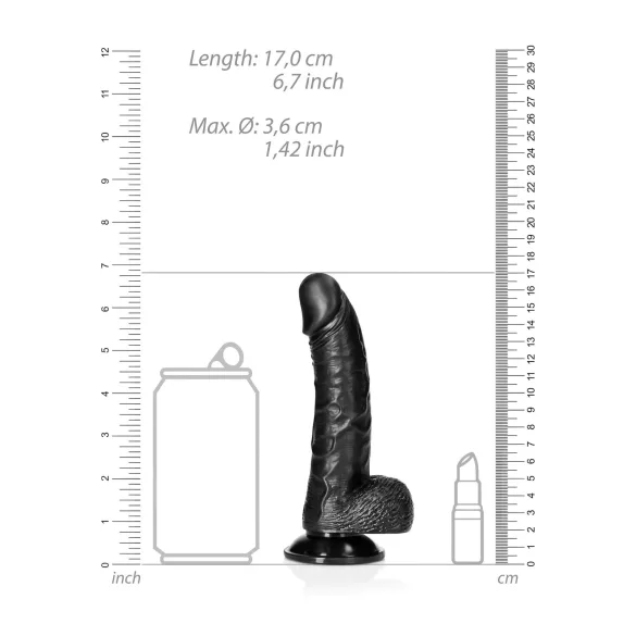 RealRock - realistické dildo s přísavkou - 15,5 cm - černé