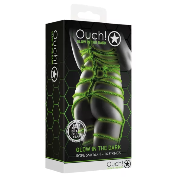 Ouch! - svítící bondage lano - 10 m - zelené