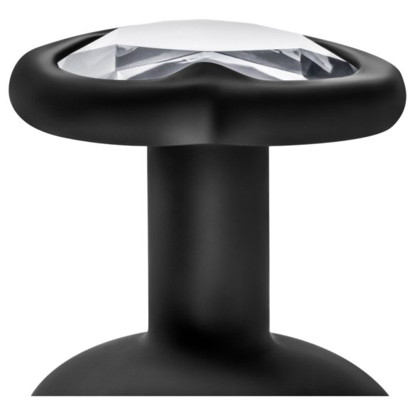 Temptasia M - anální kolík srdce se stříbrným kamenem - černý, střední