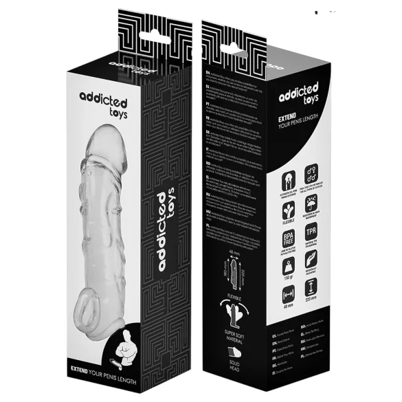 Addicted Toys - návlek na penis s kroužkem na varlata - 27 cm - transparentní