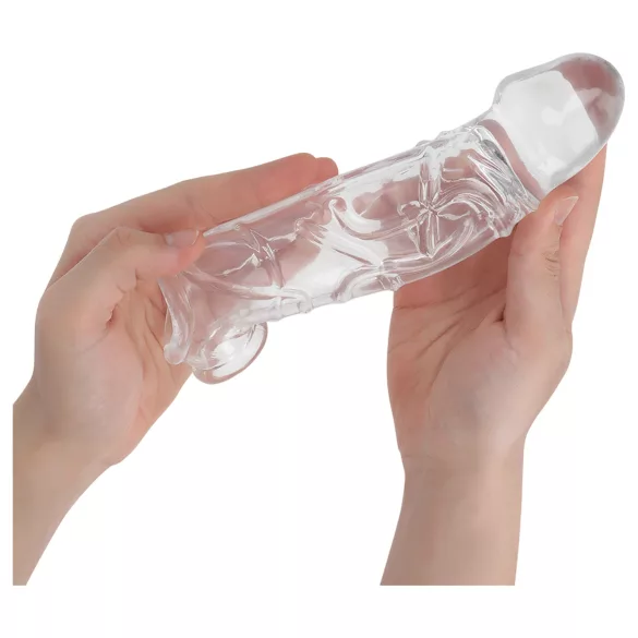 Addicted Toys - návlek na penis s kroužkem na varlata - 27 cm - transparentní
