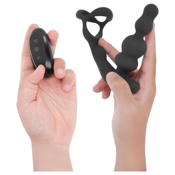 Addicted Toys - anální vibrátor s rotační hlavou a erekčním kroužkem - černý
