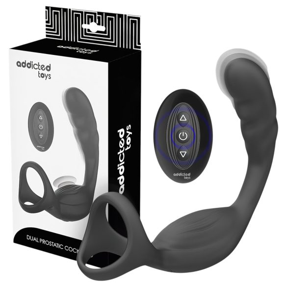 Addicted Toys - anální vibrátor s kroužkem na penis a varlata (černý)