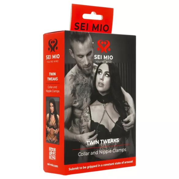Sei Mio - obojek a svorky na bradavky - černá