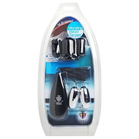 XR Brands - Trinity - čepičkový vibrátor žaludu se dvěma vajíčky (černo-stříbrný)