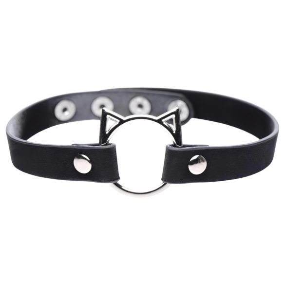 Master Series Kinky Kitty - obojek s kočičí hlavou a kroužkem (černá)