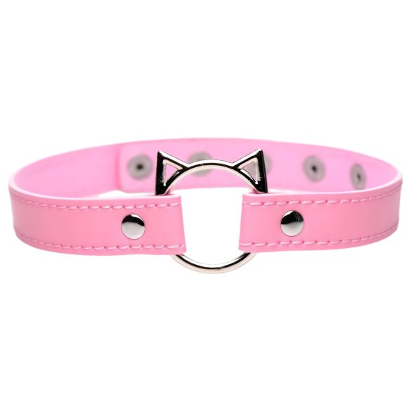 Master Series Kinky Kitty - obojek s kočičí hlavou a kroužkem (růžový)