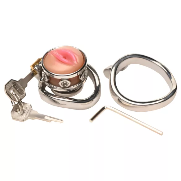 XR Brands - klec na penis s umělou vagínou - stříbrná