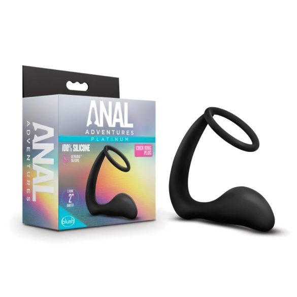 Platinová anální dobrodružství - černé dildo s kroužkem na penis