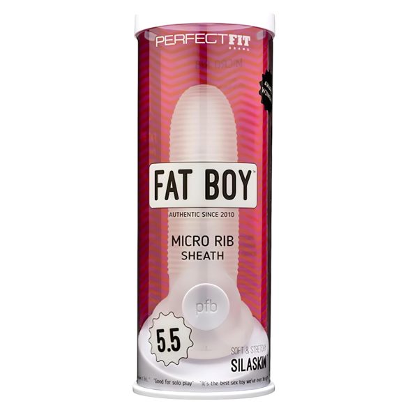 Fat Boy Micro Ribbed - návlek na penis - žebrovaný - 15 cm - bílý