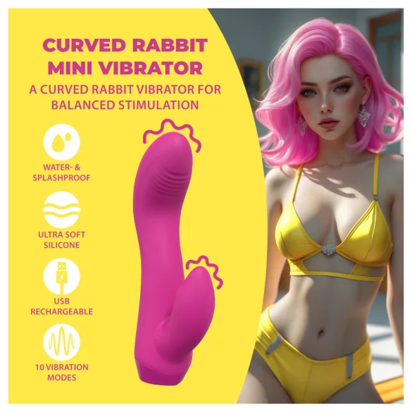 Loveline - zakřivený mini vibrátor s králíčkem (růžový)