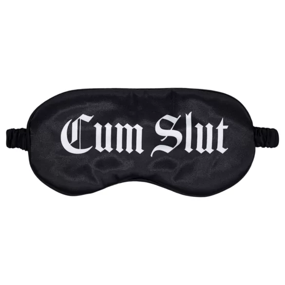 Au! - Saténová oční maska s nápisem „Cum Slut“ (černá)