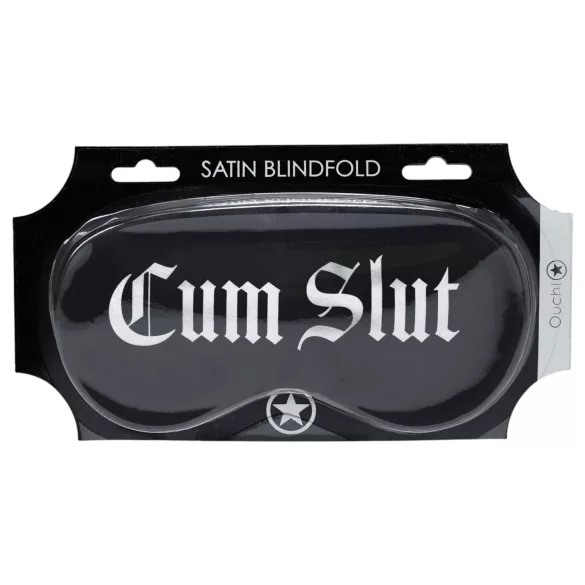 Au! - Saténová oční maska s nápisem „Cum Slut“ (černá)