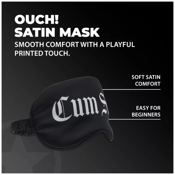 Au! - Saténová oční maska s nápisem „Cum Slut“ (černá)