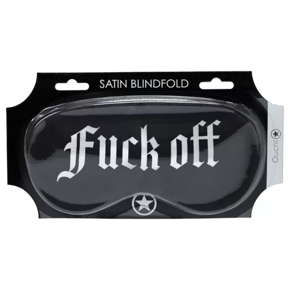 Ouch! - saténová maska na oči s nápisem „Fuck Off“ (černá)