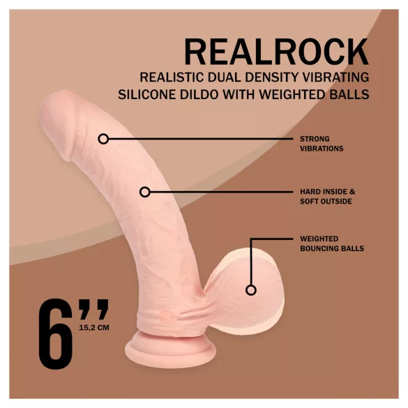 RealRock - realistický vibrátor s dvojitou hustotou (tělová barva) - 15 cm
