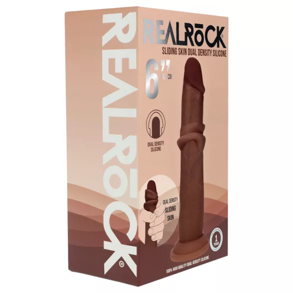RealRock - realistické dildo s dvojitou hustotou (hnědé) - 15,5 cm
