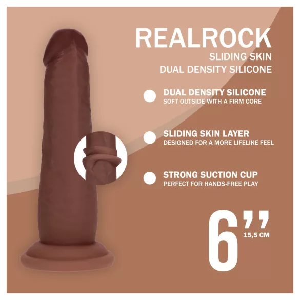 RealRock - realistické dildo s dvojitou hustotou (hnědé) - 15,5 cm