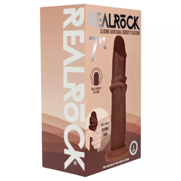 RealRock - realistické dildo s dvojitou hustotou (hnědé) - 18,5 cm
