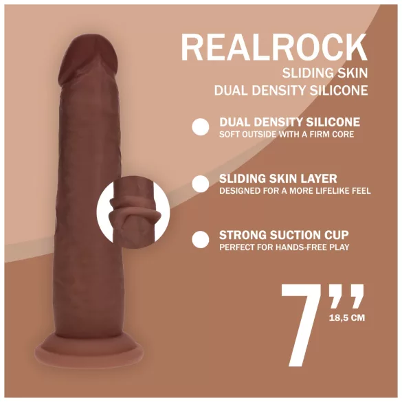 RealRock - realistické dildo s dvojitou hustotou (hnědé) - 18,5 cm