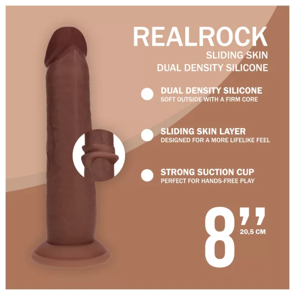 RealRock - realistické dildo s dvojitou hustotou (hnědé) - 20,5 cm