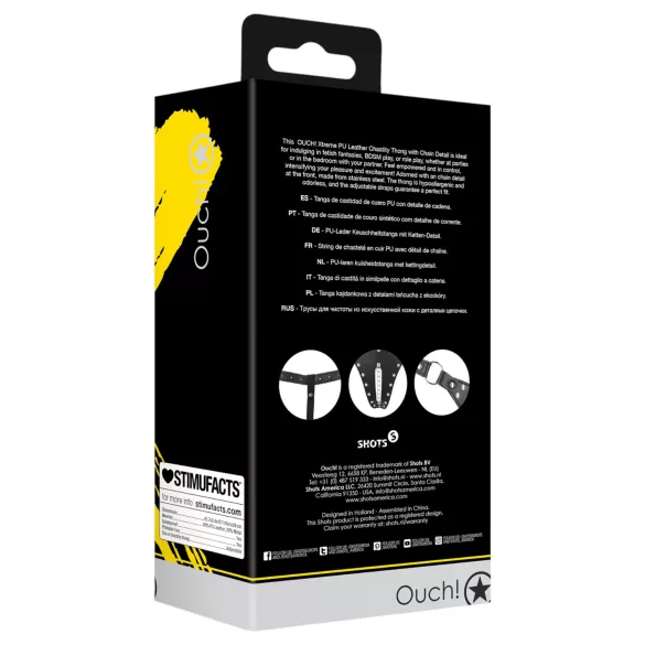 Au! - tanga s ctnostním pásem s cvoky a řetízkem (černá)