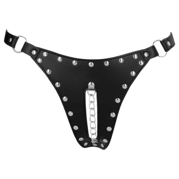 Au! - tanga s ctnostním pásem s cvoky a řetízkem (černá)