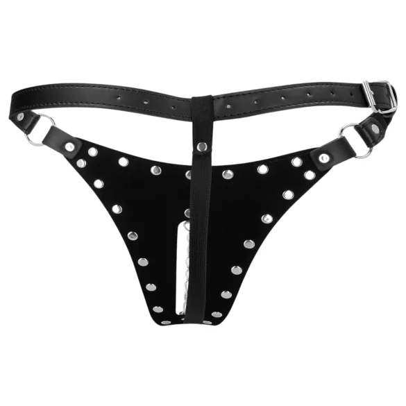 Au! - tanga s ctnostním pásem s cvoky a řetízkem (černá)