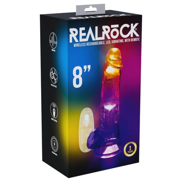 REALROCK - vibrační dildo s varlaty - svítící - 20 cm