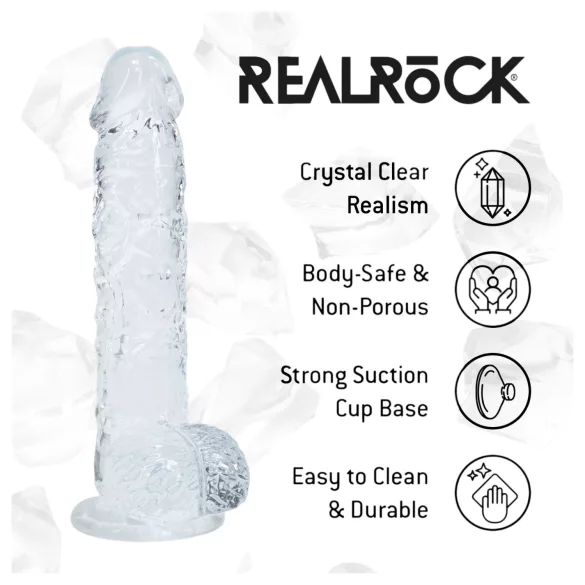 RealRock - realistické dildo s varlaty (průhledné) - 12,7 cm