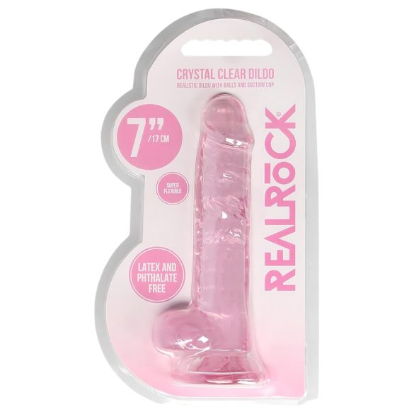 REALROCK - průhledné realistické dildo - růžové (17 cm)