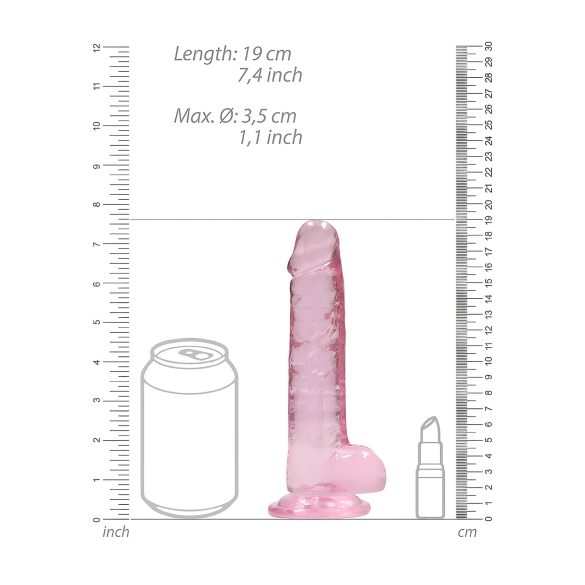 RealRock - realistické dildo - průhledné růžové - 17 cm