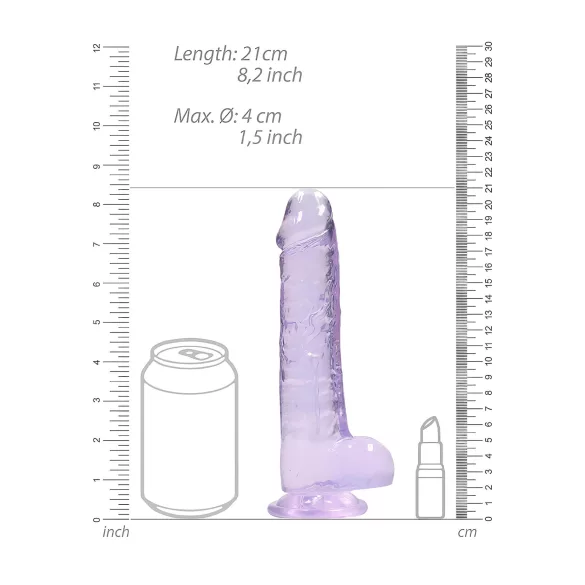 RealRock - realistické dildo - průhledné fialové - 19 cm