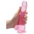 REALROCK - průhledný realistický dildo - růžový (19 cm)